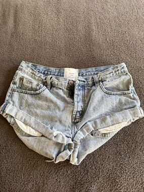 One Teaspoon Light Wash Denim Rolled Hem Shorts